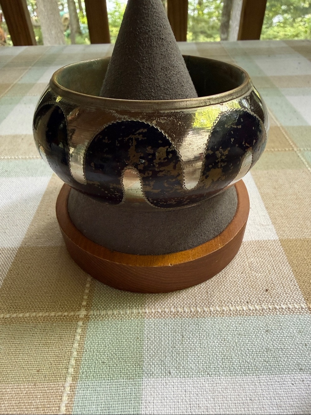 Vintage Metal Black Enamel India Cuff Bangle Bracelet